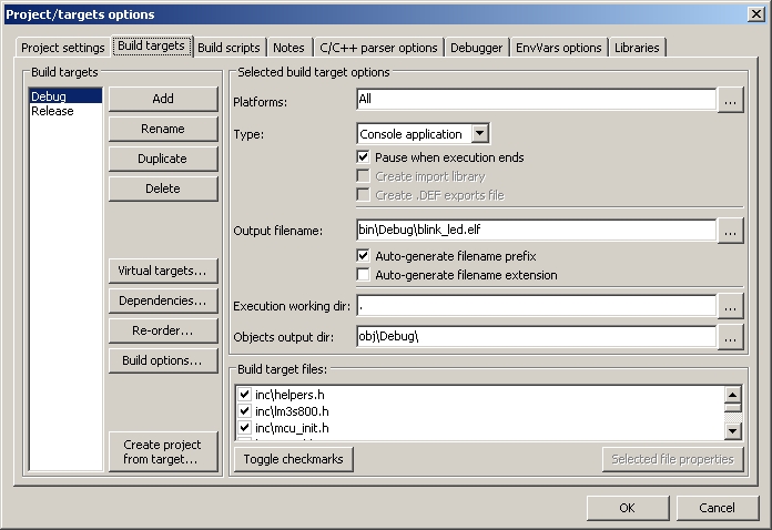 obrázek IDE-set-project-targets-screen